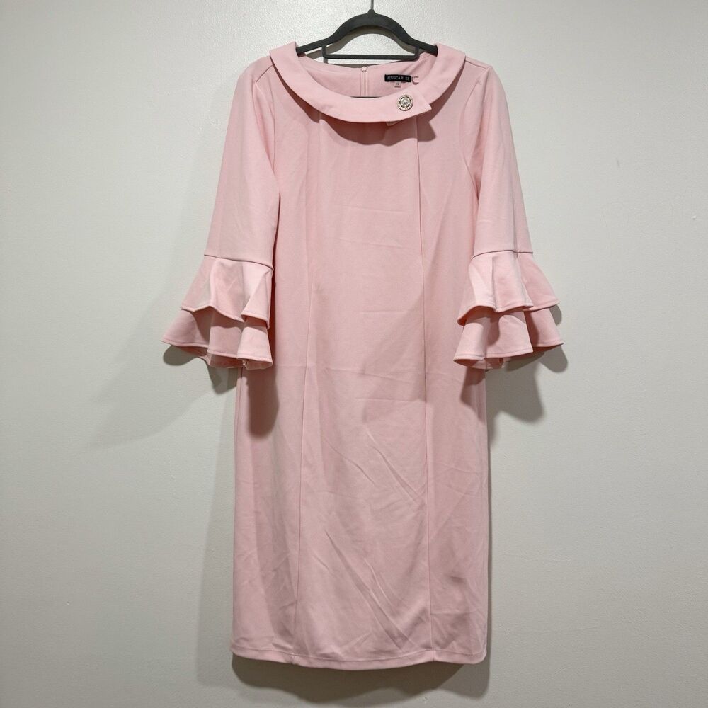 Jessica Rose NWT Pastel Pink Gold Pearl Button Ruffle Cuffs Dress Women Size 12
